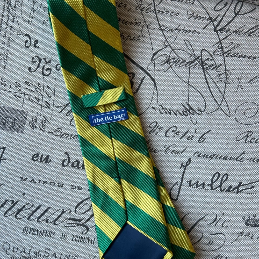 Green and Yellow Striped Men's Tie - Picture 3 of 4